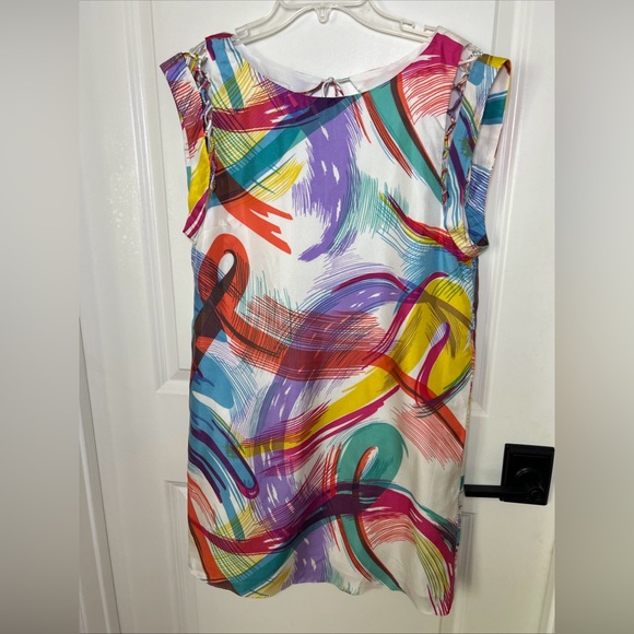 Tibi Dresses & Skirts - Tibi Womens 8 Silk Mini Dress Lined Cutout Sleeve Shift Abstract Colorful Retro